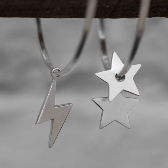 VONALA Orecchini A Cerchio Piccoli In Argento 925, Con Pendenti A Croce, Stella, Cuore E Fulmine, 13 Mm, Regalo In Scatola