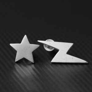 These sterling silver hand cut Lightning Bolt studs are a part of the LWSilver Lightning Bolt Suds